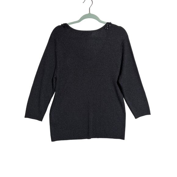August Silk Beaded Embellished Silk Blend Scoop Neck Metallic Black Top Size 2X - Picture 6 of 10